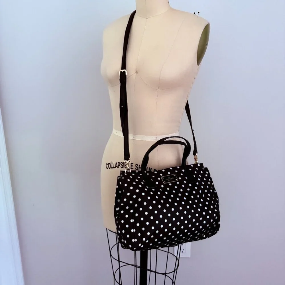 Kate Spade Loden Satchel Black/White Polka Dot Detachable Strap Crossbody Preppy